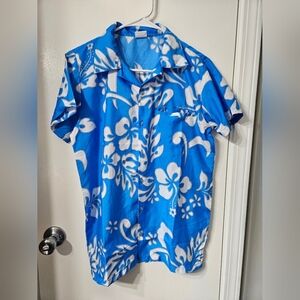 Vibrant Blue Floral Hawaiian Men's Casual Button-down Small Short Sleeve Shirt